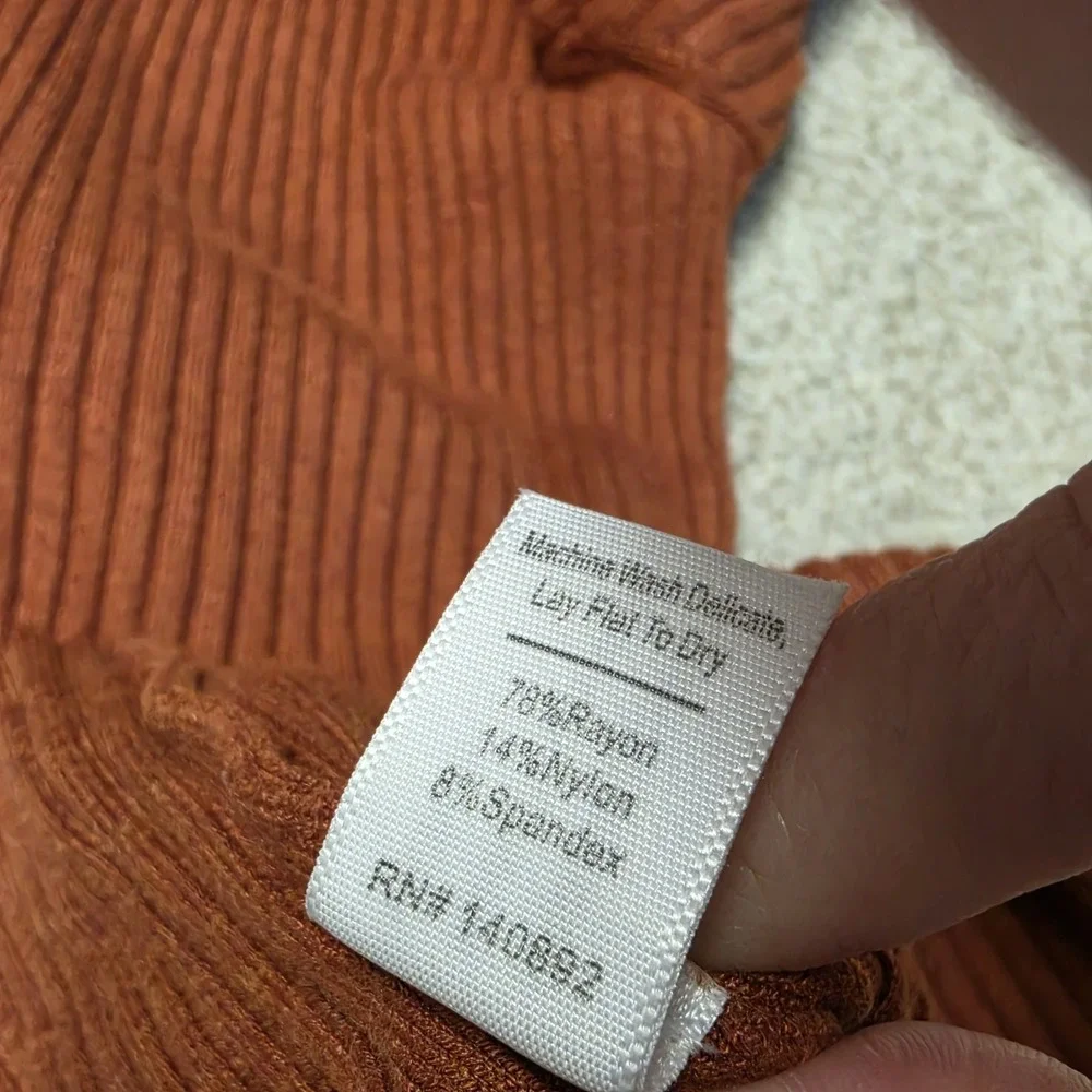 Marine Layer Lexi Polo Sweater Ribbed Knit Rust Brown Orange Long Sleeve Size XS
